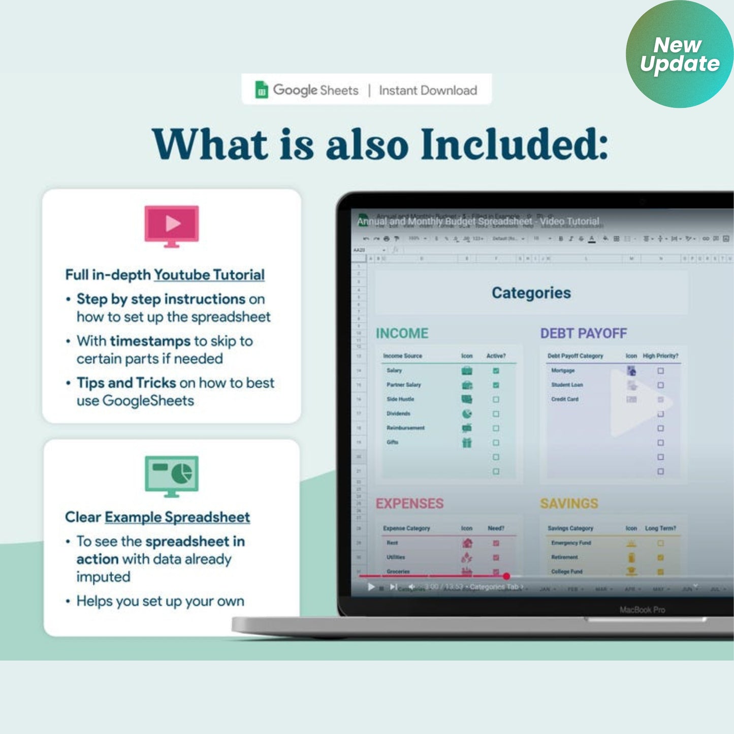 Beginner Monthly & Yearly Budget Spreadsheet | Google Sheets Budget Template | Simple Personal Finance Tracker | Light Mode