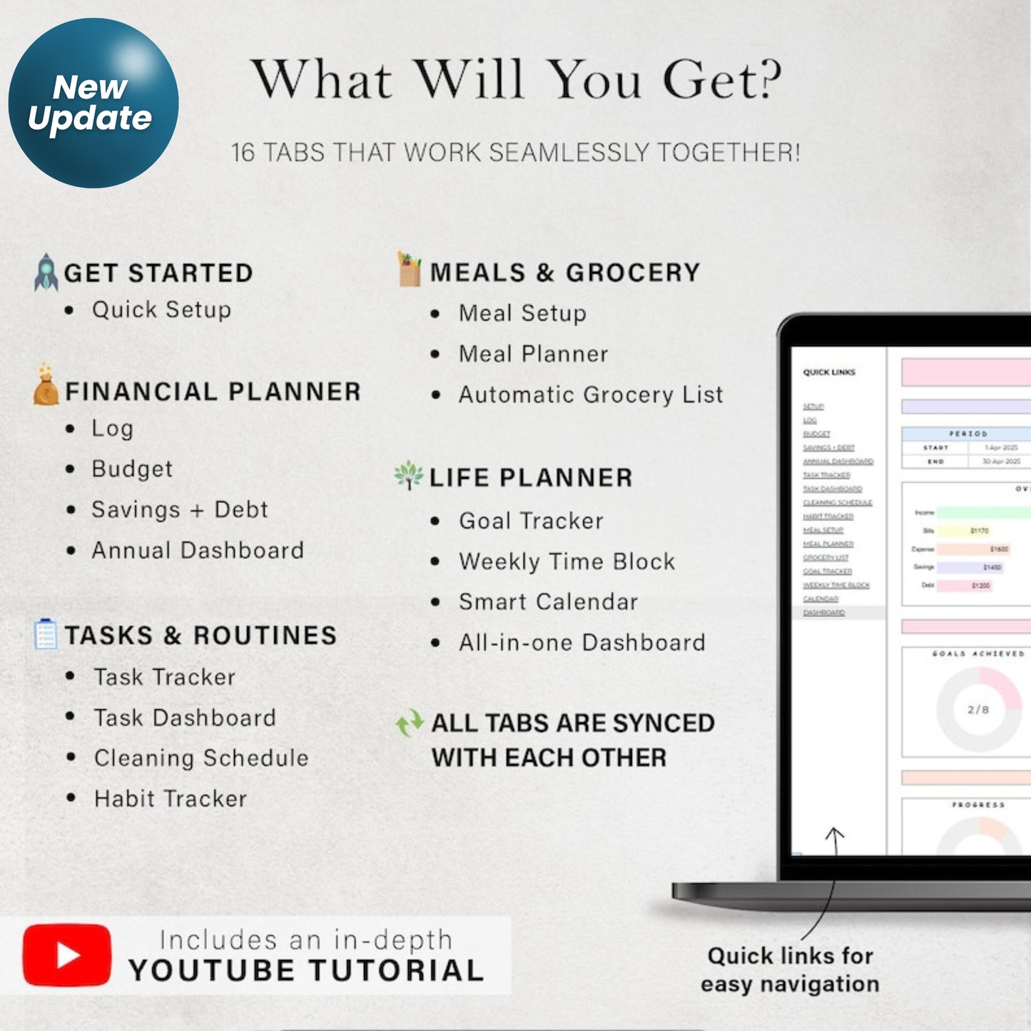 ADHD Life Planner Spreadsheet | Budget Tracker, Task List, Habit & Goal Tracker | Google Sheets Digital Calendar Template
