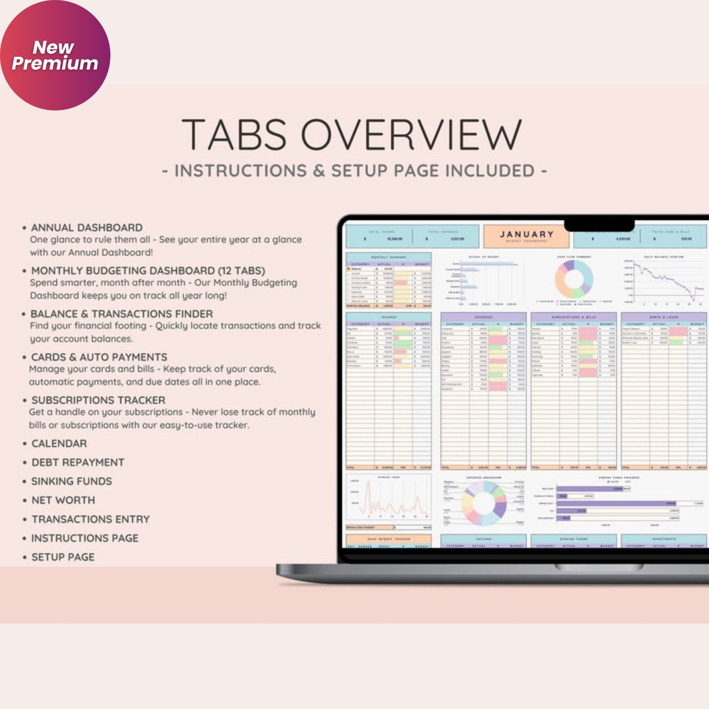 Annual Budget & Monthly Budget Spreadsheet | Google Sheets | Debt Snowball, Credit Tracker, Net Worth Dashboard