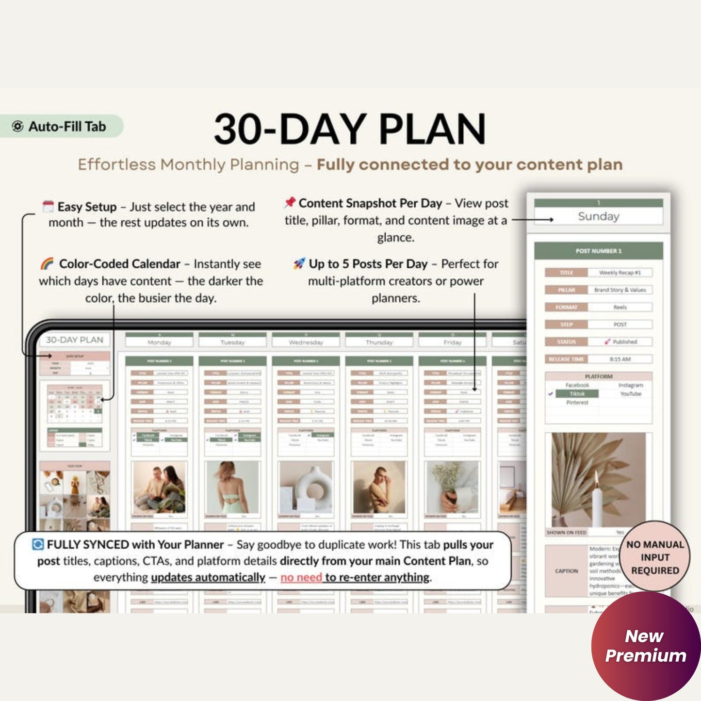 Social Media Content Planner Spreadsheet – Monthly Calendar, Content Tracker & Dashboard | Instagram, TikTok, YouTube | Google Sheets & Excel Template