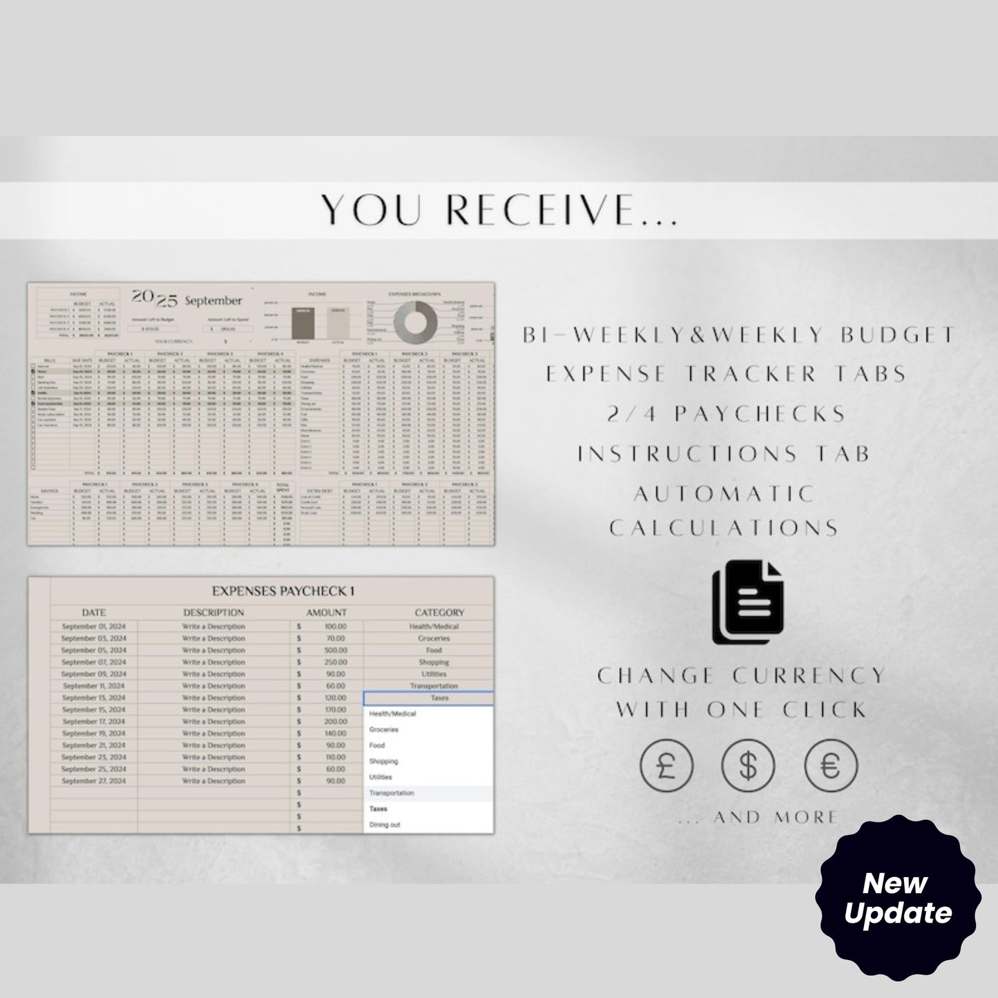 Paycheck Budget Spreadsheet | Biweekly & Weekly Budget Template | Google Sheets Budget Planner | Bill Tracker 2024-2025