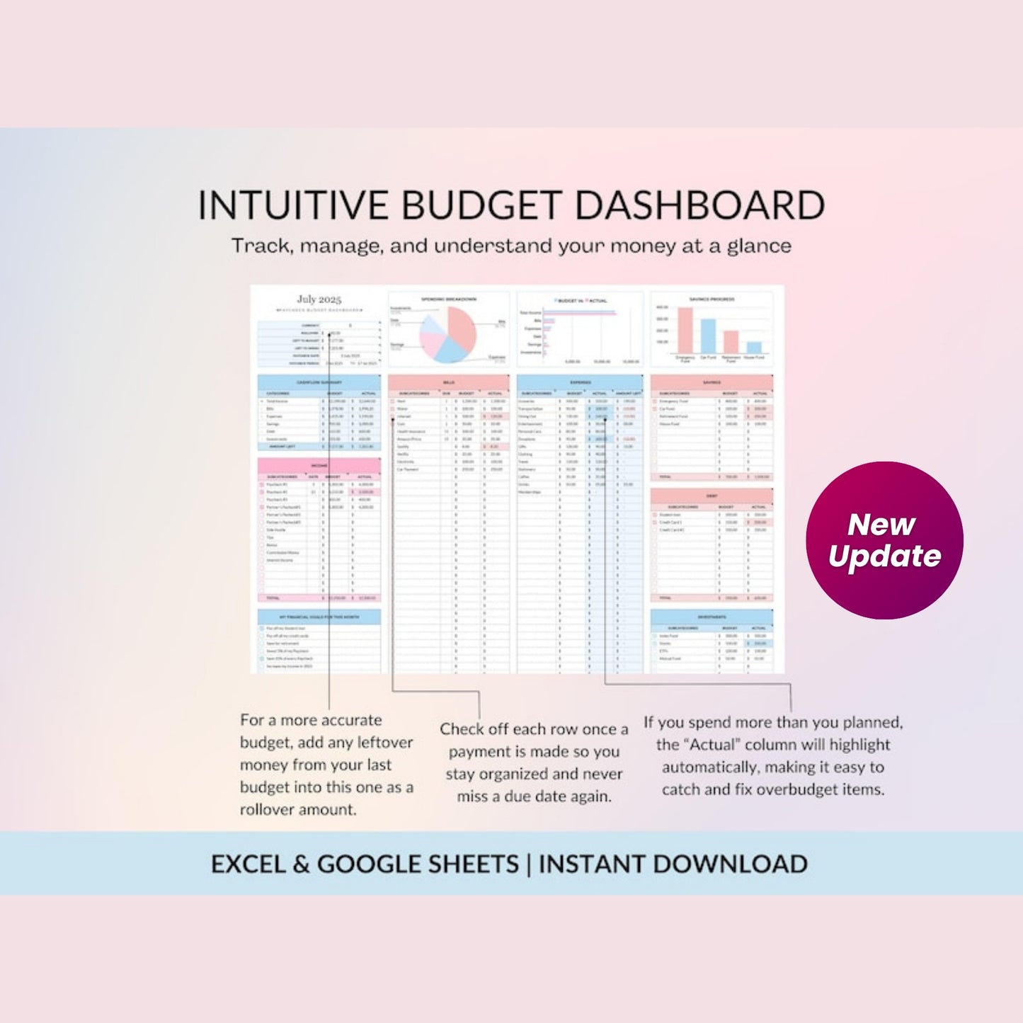 Budget By Paycheck Google Sheets & Excel Spreadsheet | Monthly Paycheck Budget | Simple Budget Planner | Expense Tracker | Financial Organizer