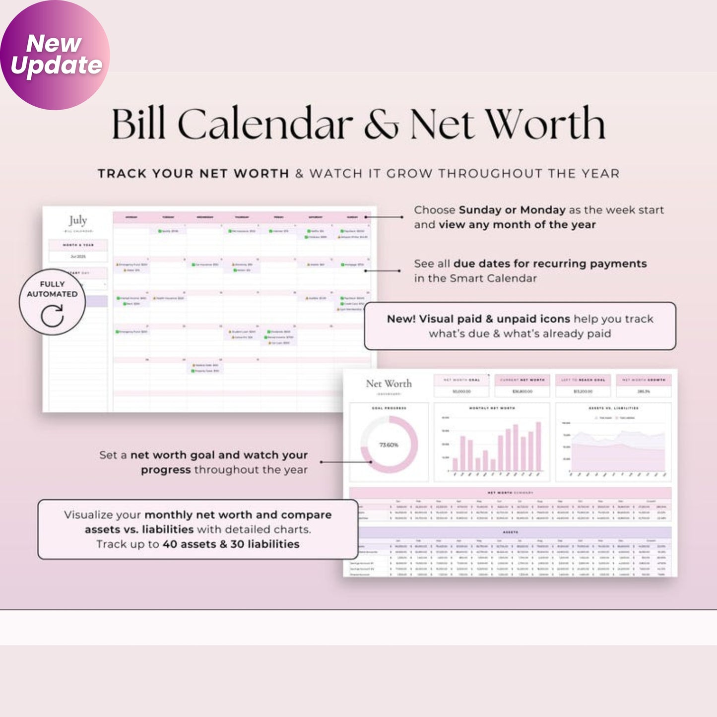 Annual Budget Google Sheets Template | Monthly, Weekly, Biweekly Paycheck Budget Planner | 50/30/20 Rule, Bill Calendar, Debt & Savings Tracker