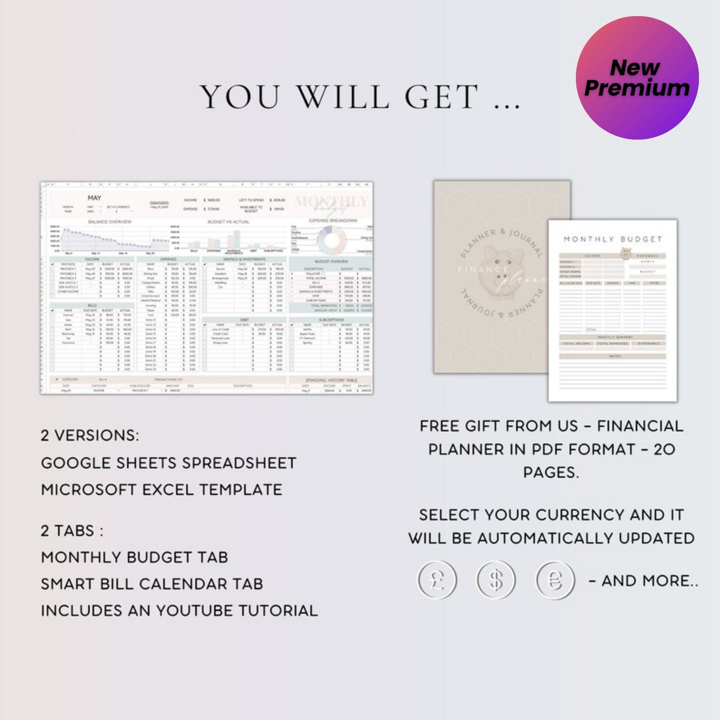 Budget Tracker Google Sheets and Excel | Digital Budget Planner | Bill Calendar | Monthly Budget Spreadsheet Template | Finance Tracker
