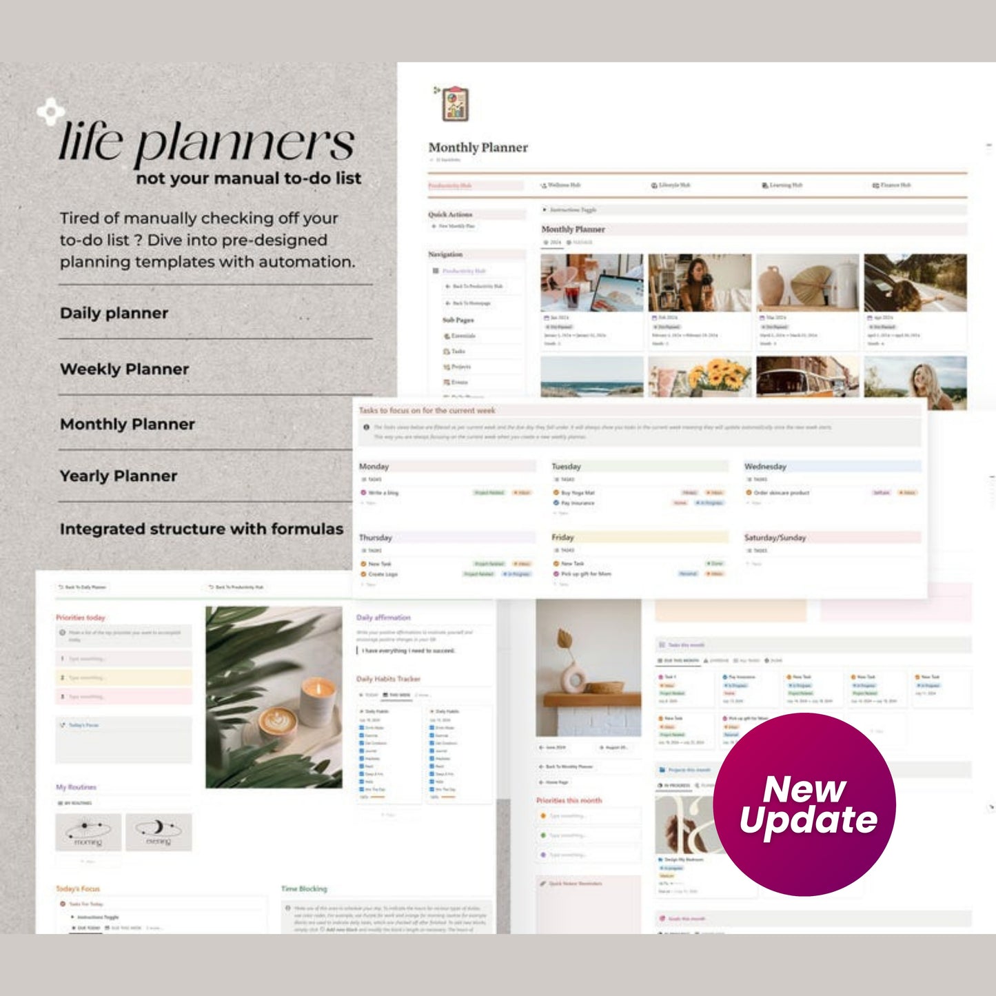Notion Advanced Life Planner | ADHD Adult Digital Planner | That Girl Aesthetic Notion Template | Second Brain 2.0 | 2025 Productivity Dashboard