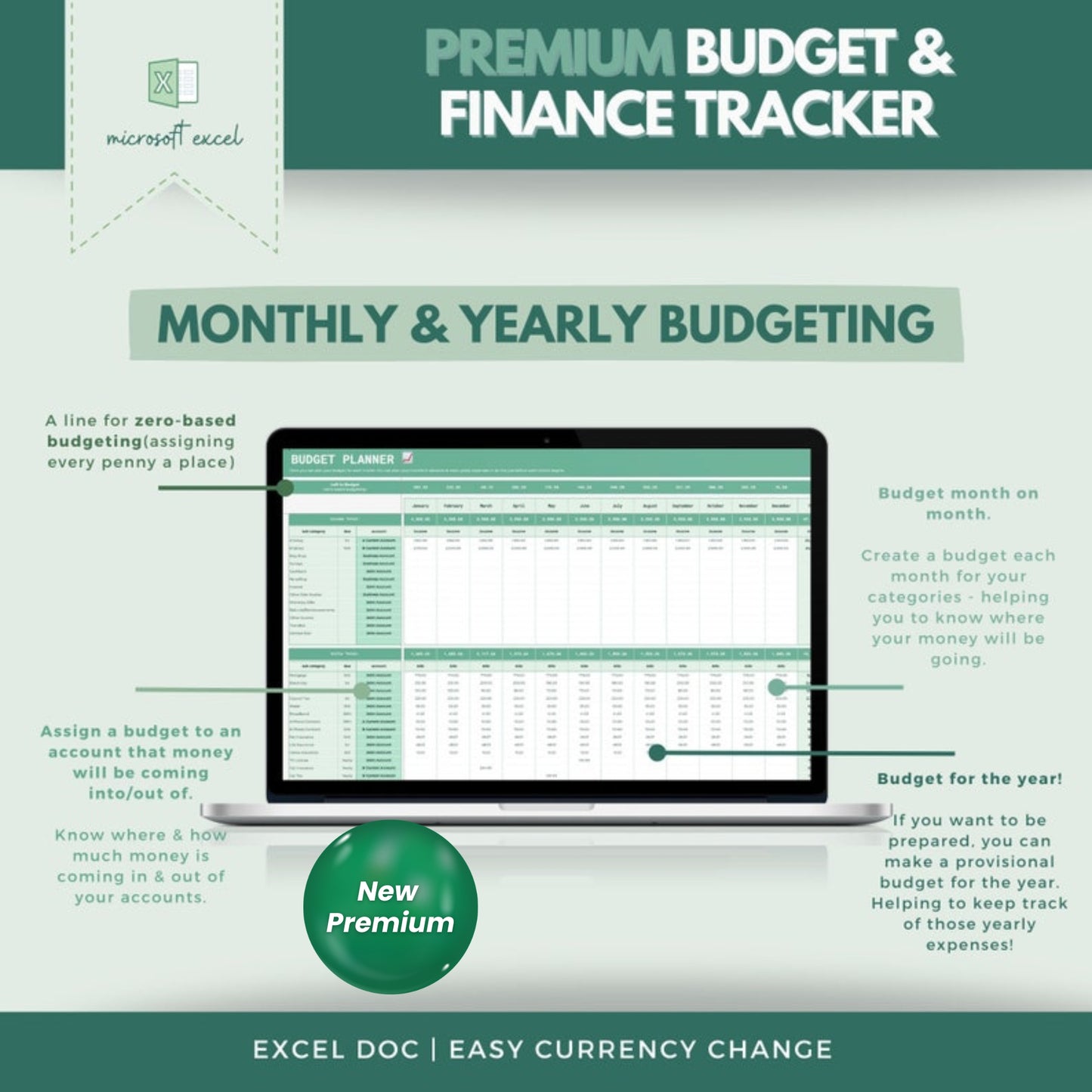 Excel Premium Budget & Finance Tracker | Monthly & Annual Budget Spreadsheet | Savings, Debt & Finance Organizer