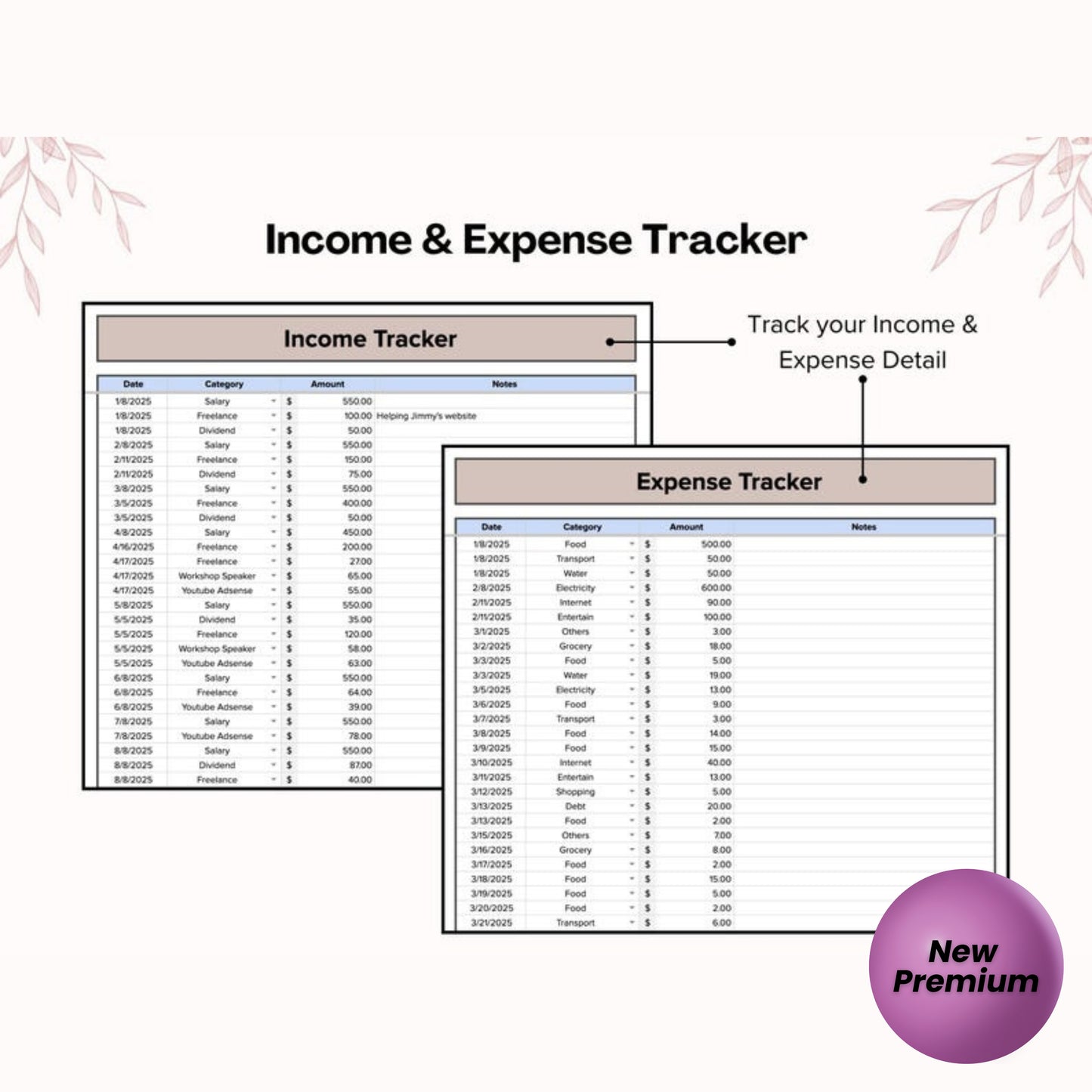 Income and Expense Tracker Google Sheets | Personal Finance Dashboard Spreadsheet | Budget Planner Template