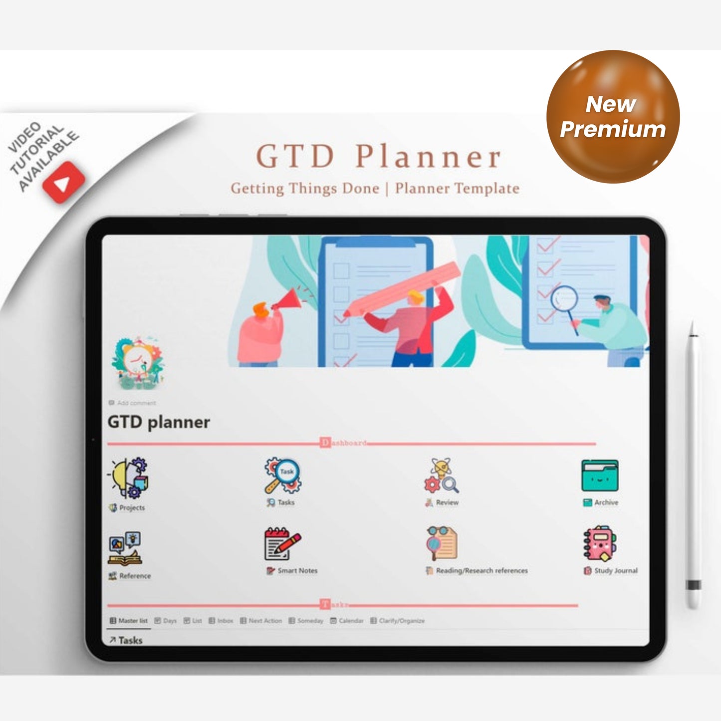 GTD Notion Life Template Planner | Daily, Weekly, Monthly Notion Planner | Personal Dashboard, Habit Tracker, Task Manager