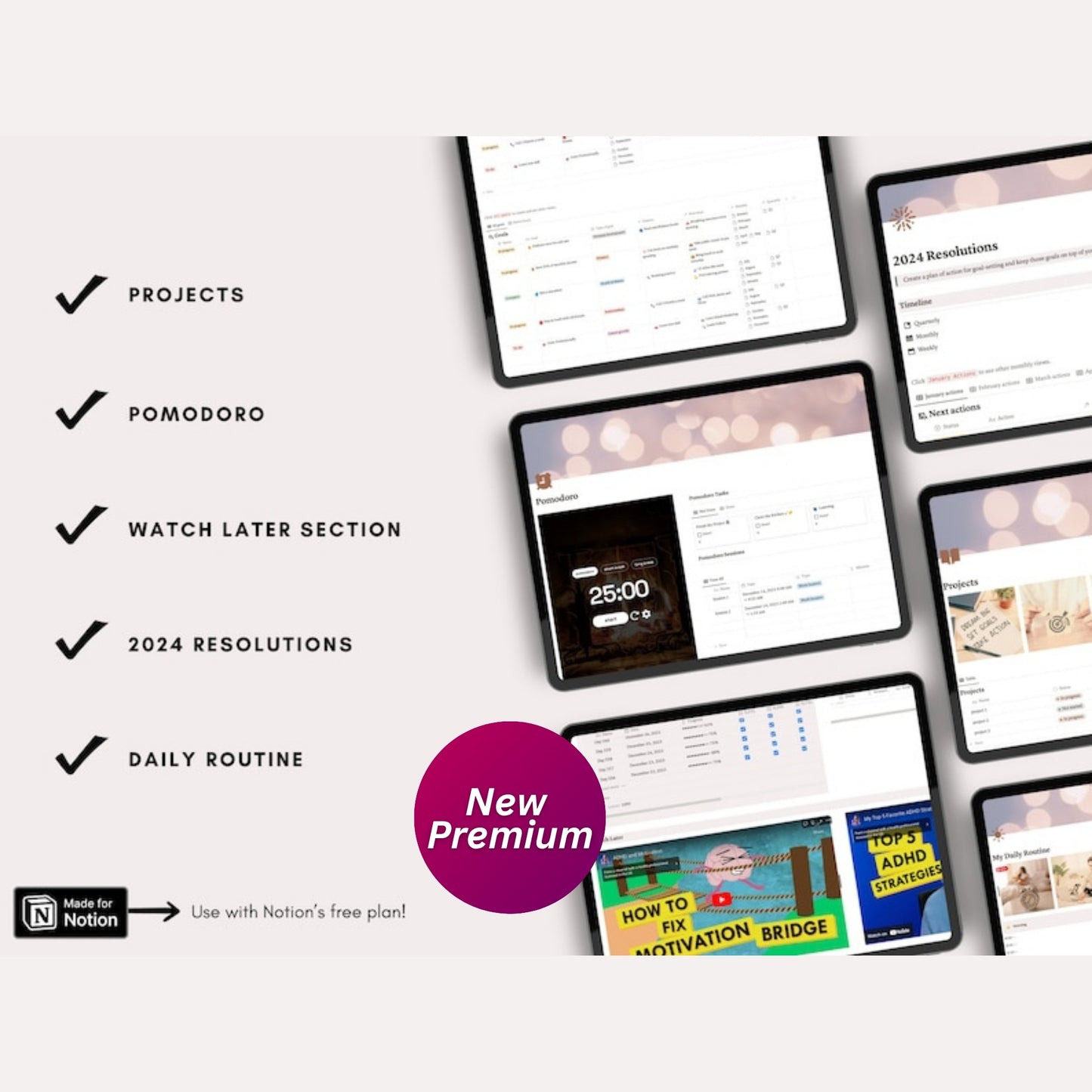 ADHD Notion Template Life Planner – Aesthetic Digital Planner to Improve Focus & Productivity