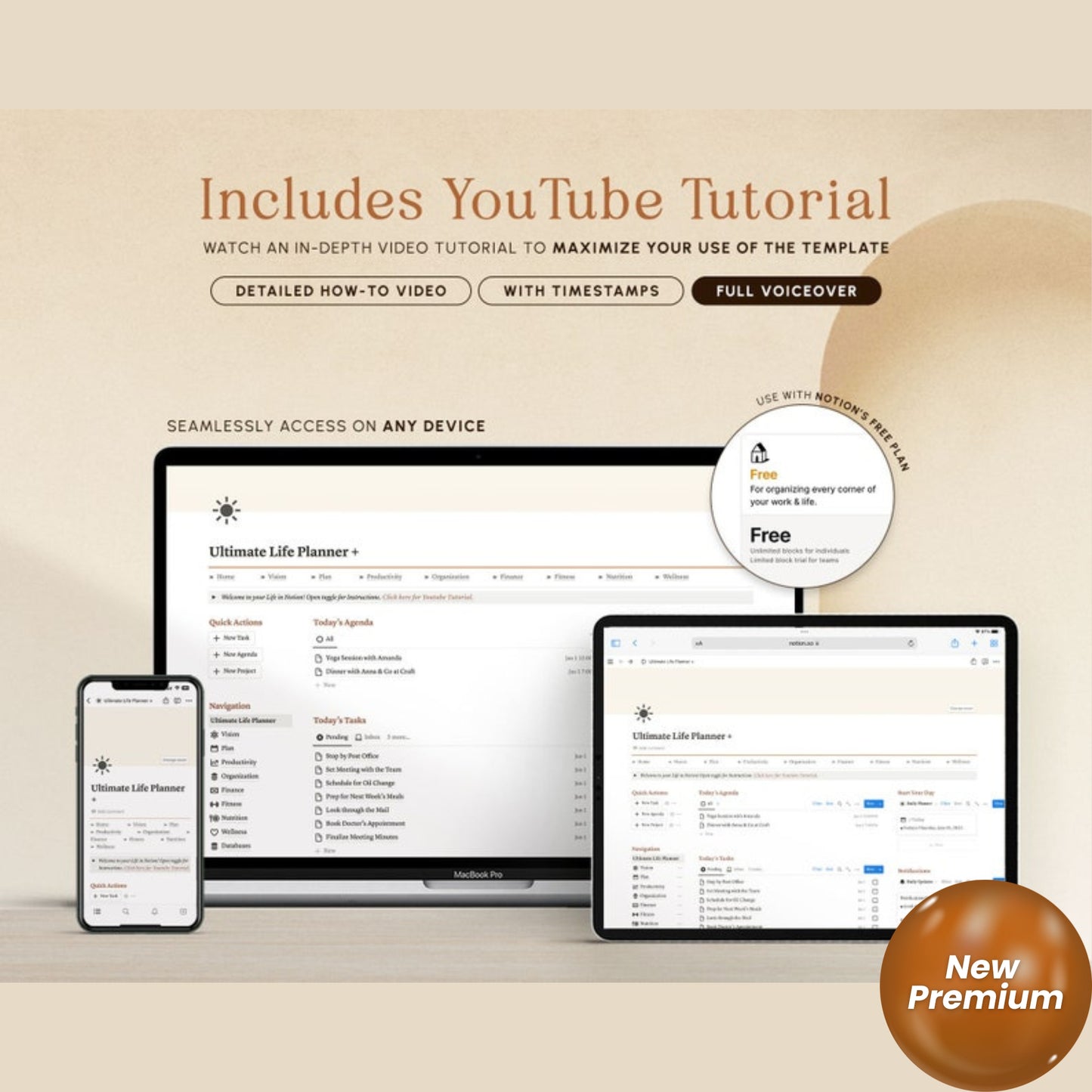 Notion Life Planner Template – All-in-One Dashboard | Minimal Notion Calendar | ADHD-Friendly & Aesthetic Digital Organizer