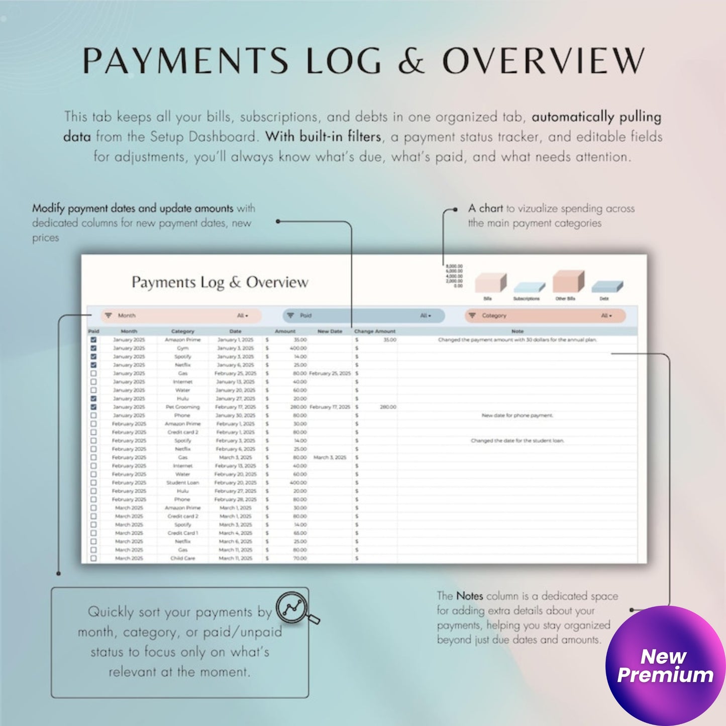 Bill Tracker Spreadsheet | Google Sheets Bill Calendar | Smart Monthly Bill Payment Planner | Digital Financial Organizer