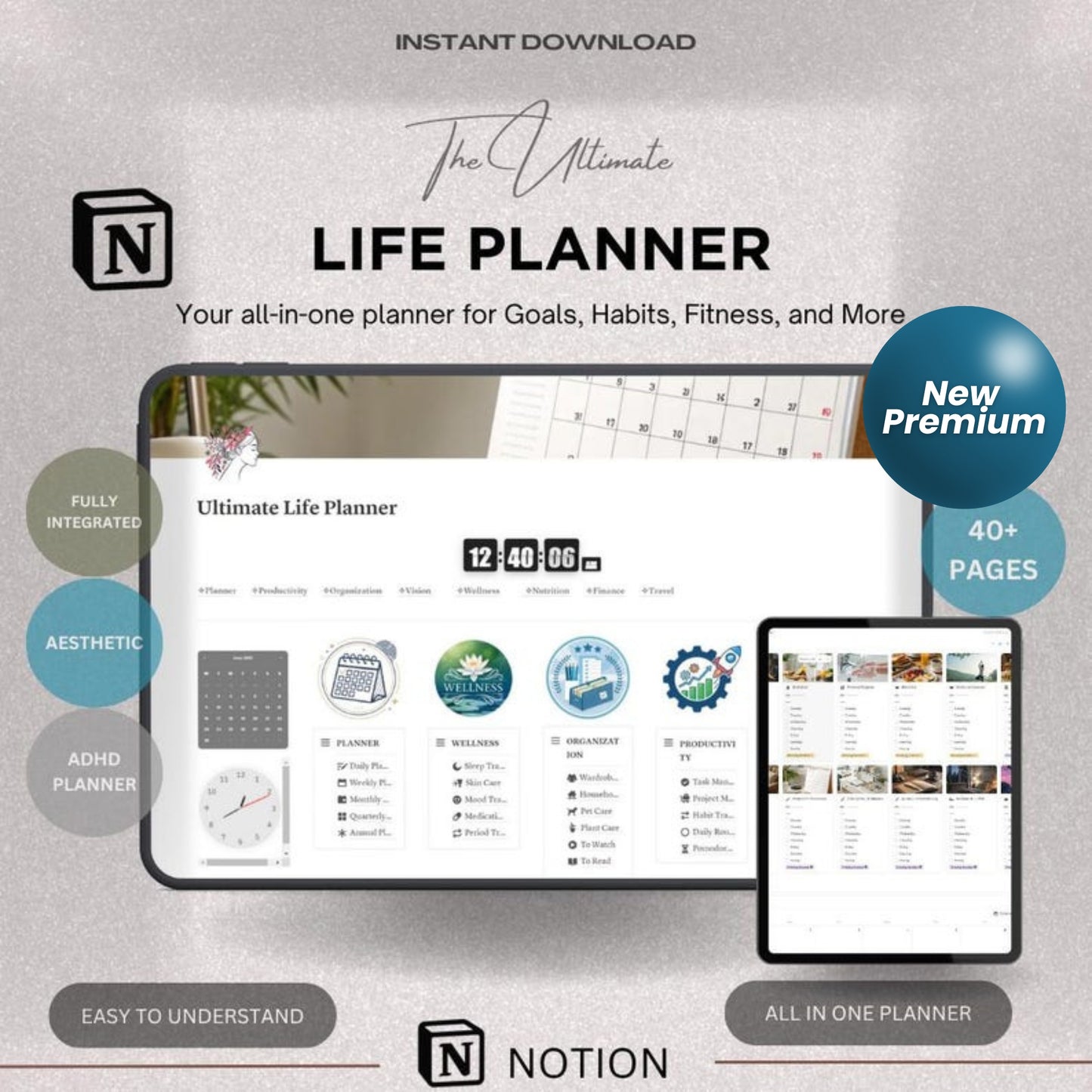 Ultimate Notion Life Planner | All-In-One Aesthetic Notion Template | Light Mode | Student, Wellness, Goals, Finance & More