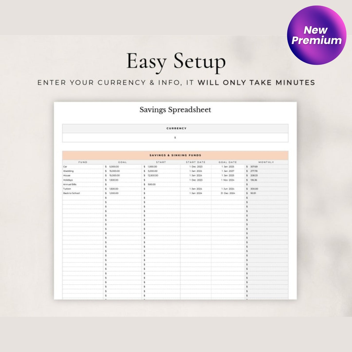 Savings Tracker Spreadsheet for Google Sheets – Sinking Funds Planner, Savings Calculator & Budget Tracker Template