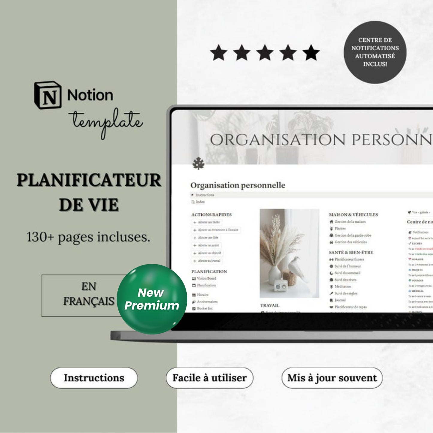 Ultimate Life Planner Notion Template | Personal Life Dashboard in French | Second Brain System | All-in-One Digital Organizer Notion FR