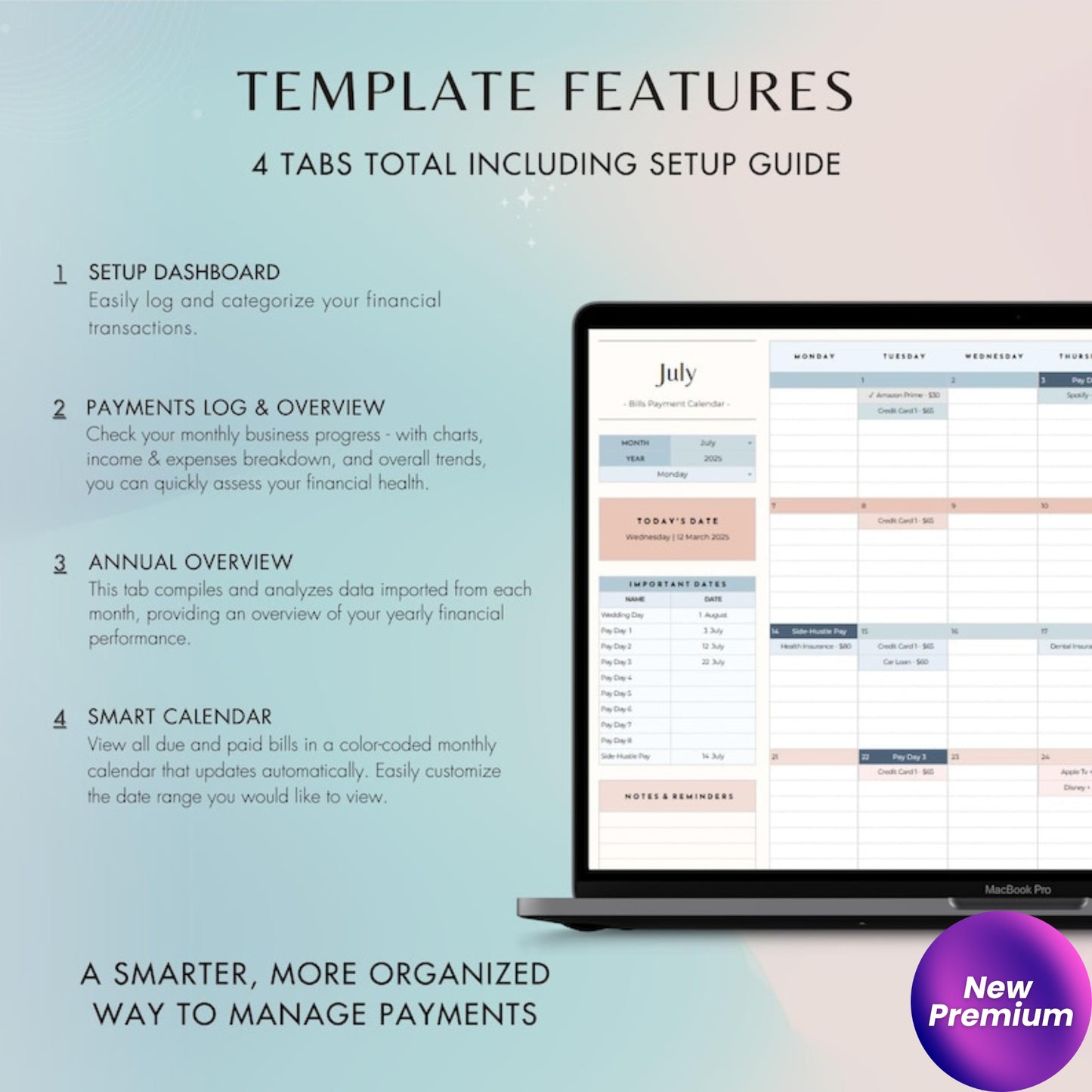 Bill Tracker Spreadsheet | Google Sheets Bill Calendar | Smart Monthly Bill Payment Planner | Digital Financial Organizer