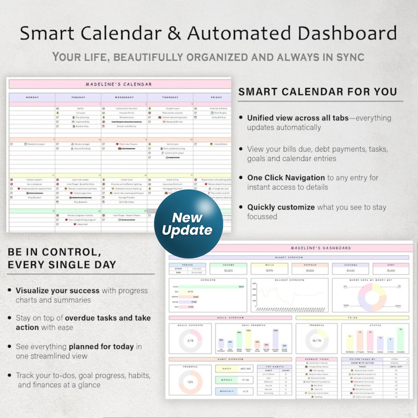 ADHD Life Planner Spreadsheet | Budget Tracker, Task List, Habit & Goal Tracker | Google Sheets Digital Calendar Template