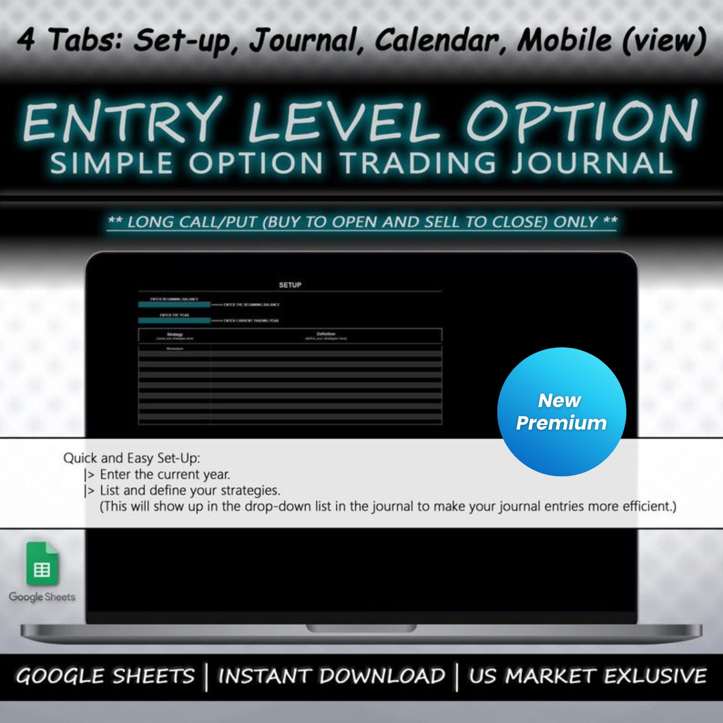 Option Trading Journal Spreadsheet | Google Sheets | Long Call/Put Trades Tracker | Performance & PnL Calendar | Risk Management