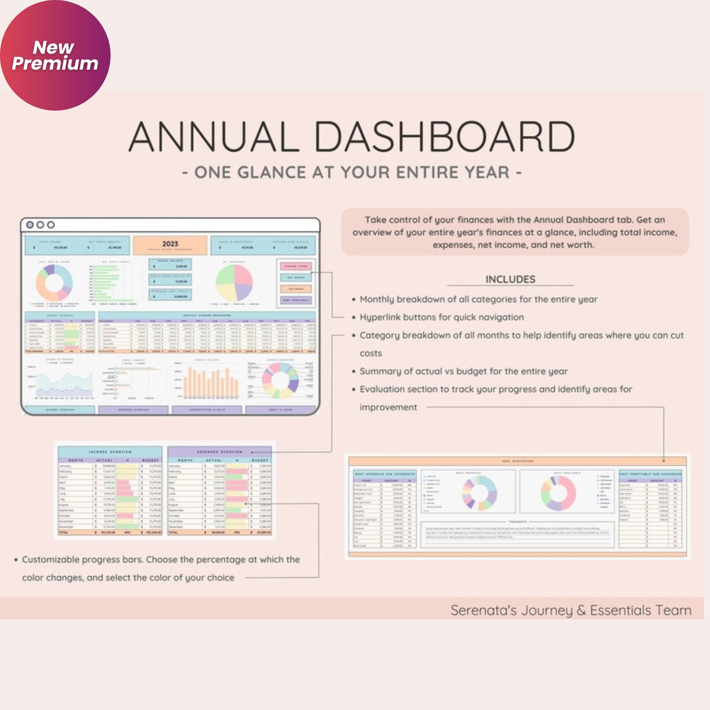 Annual Budget & Monthly Budget Spreadsheet | Google Sheets | Debt Snowball, Credit Tracker, Net Worth Dashboard
