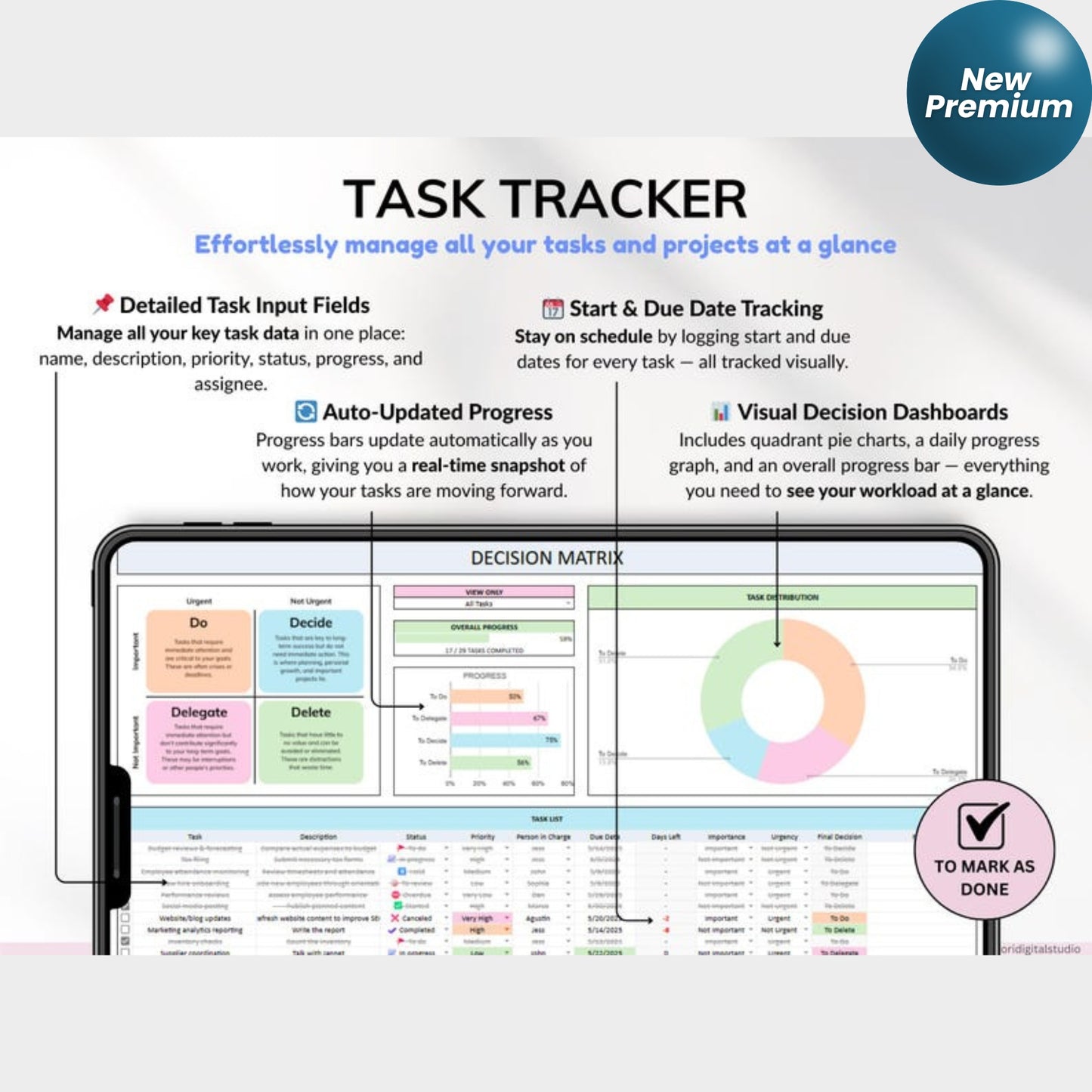 Decision Matrix Task Tracker – Google Sheets & Excel | Eisenhower Matrix To-Do List | ADHD Productivity Planner | Work Priority Project Organizer