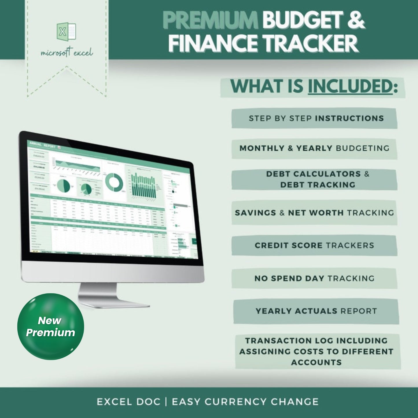 Excel Premium Budget & Finance Tracker | Monthly & Annual Budget Spreadsheet | Savings, Debt & Finance Organizer