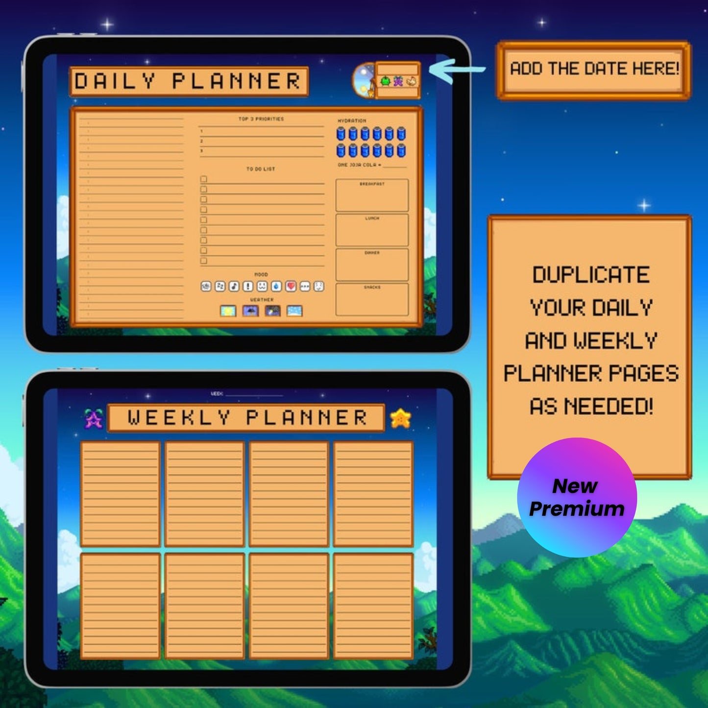 Stardew Valley Digital Life Planner – GoodNotes & Notability | Cute Kawaii Organizer with Mood, Finance, Habit Tracker | Monthly Weekly Daily Hourly