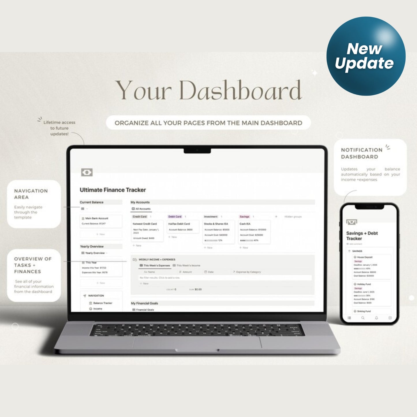 Notion Finance Template | Monthly Budget & Paycheck Planner | Minimal Notion Dashboard