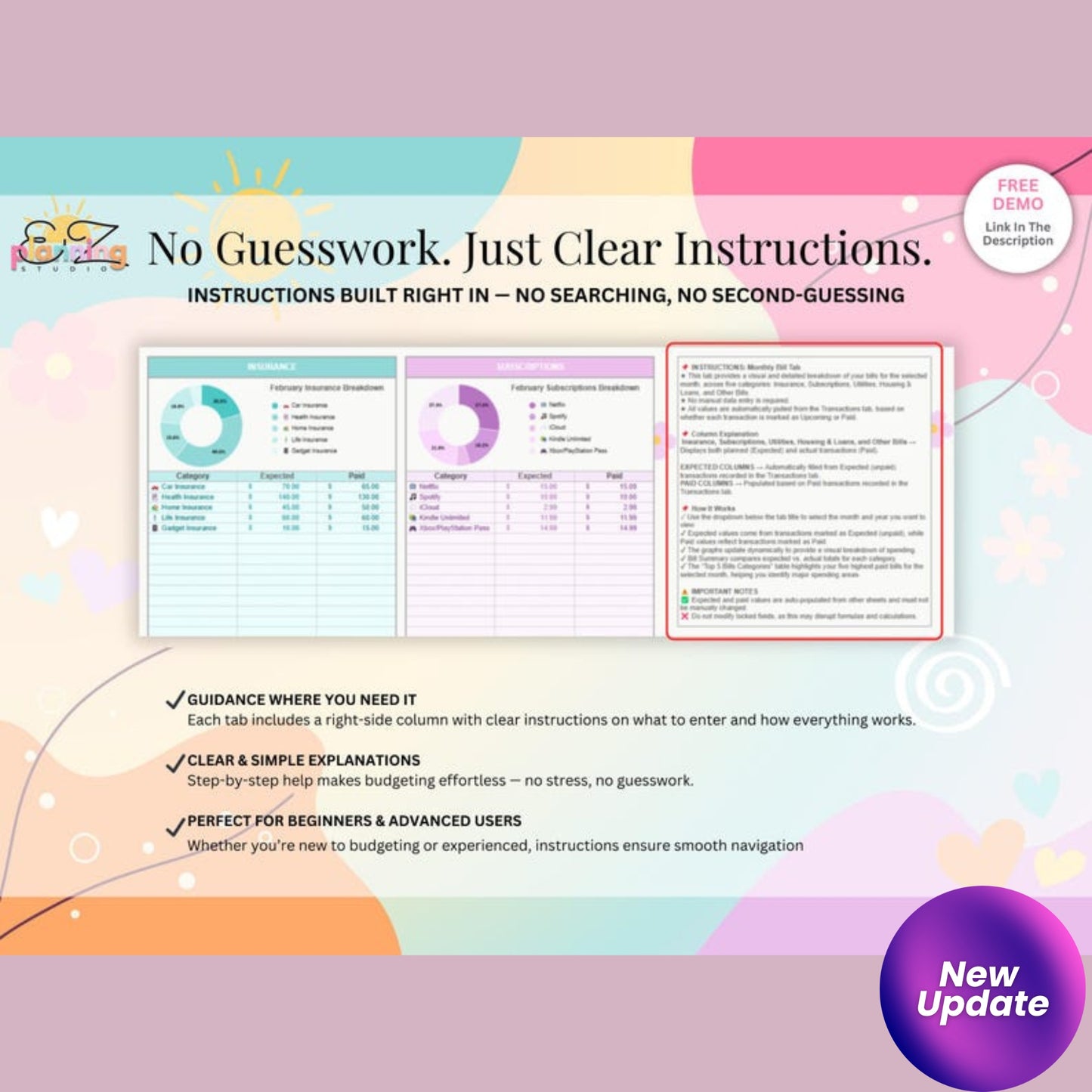 Ongoing Monthly Bill Spreadsheet | Aesthetic Budget Planner for Google Sheets | Automatic Bill Organizer | ADHD-Friendly Digital Finance Tool  📝 Product Description: Stay on top of your bills with this