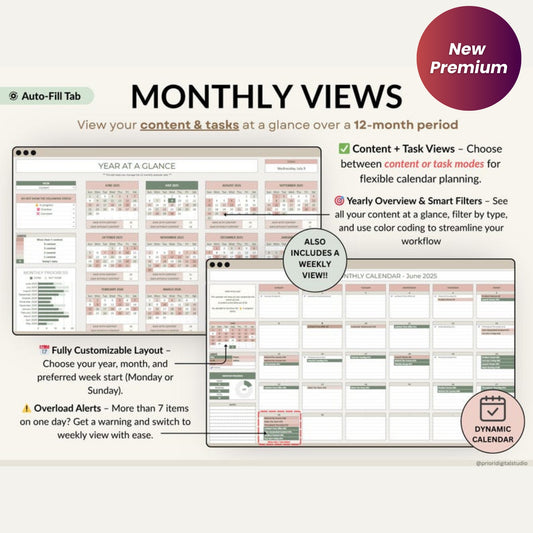 Social Media Content Planner Spreadsheet – Monthly Calendar, Content Tracker & Dashboard | Instagram, TikTok, YouTube | Google Sheets & Excel Template