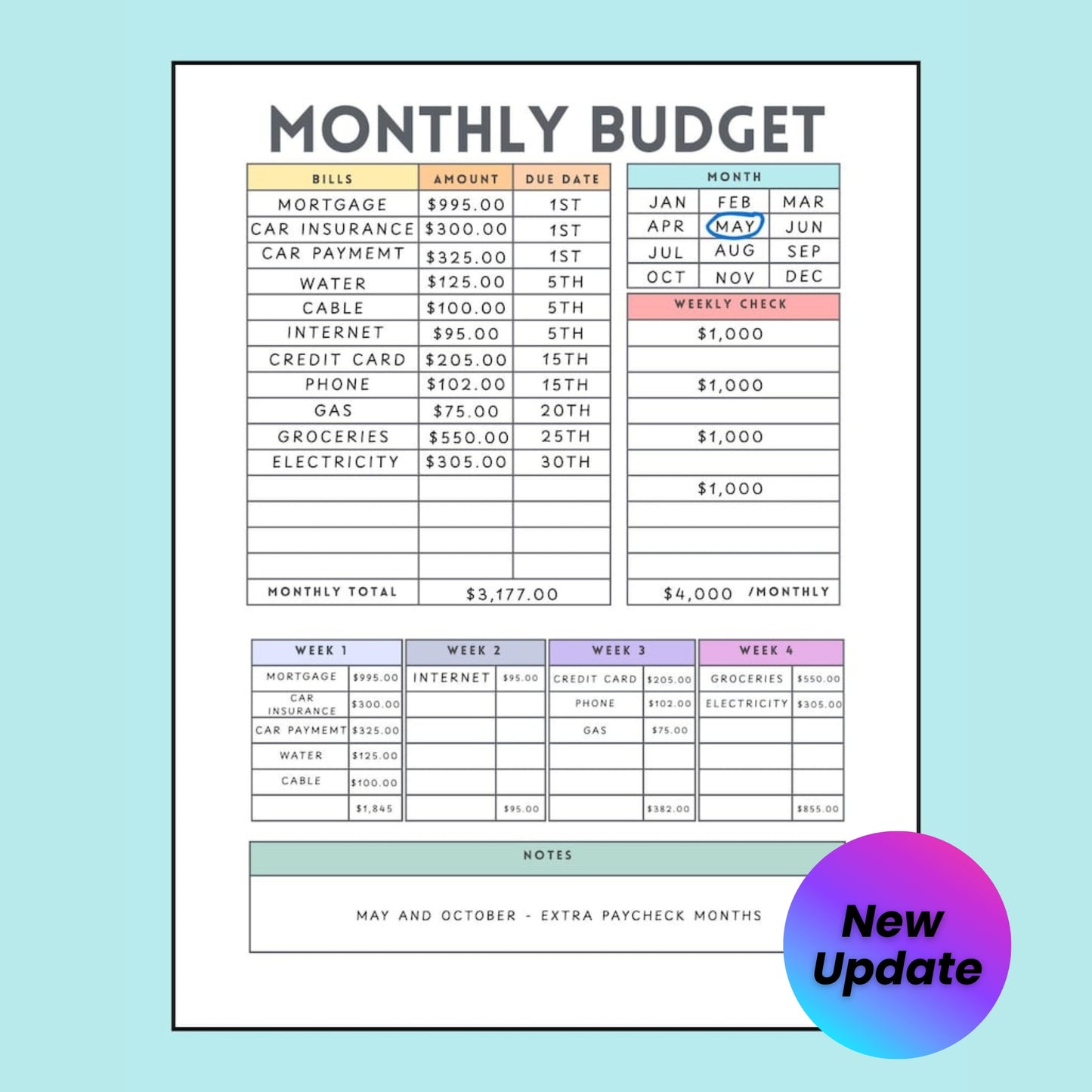 Monthly Income & Paycheck Budget Tracker – Printable Bullet Journal & Weekly Expense Planner – Minimalist Personal Finance Organizer