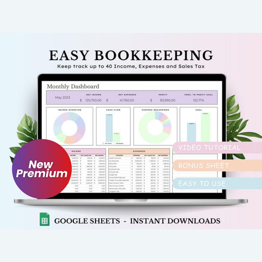 Small Business Bookkeeping Template | Easy Income & Expense Tracker | Tax Planner & Profit Calculator | Google Sheets