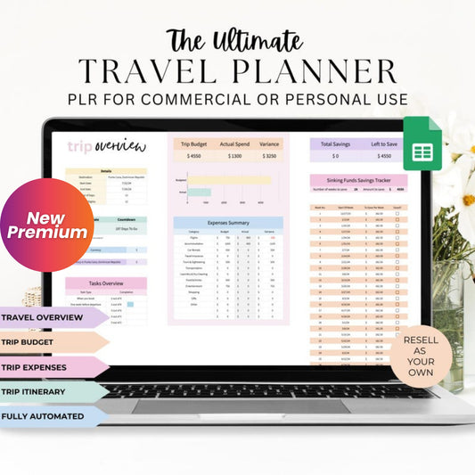 PLR Travel Planner Spreadsheet | Digital Travel & Vacation Budget Template | Google Sheets | Holiday Itinerary Planner | Commercial Rights