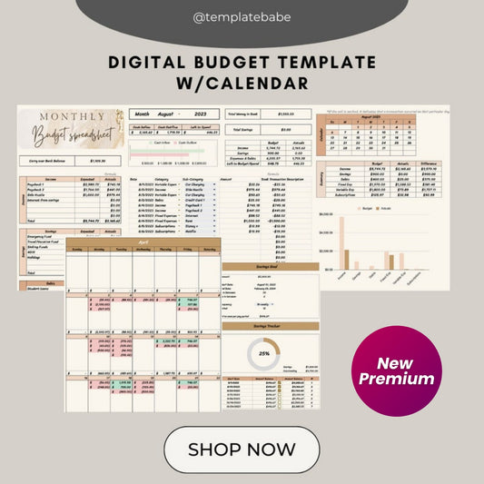 Digital Monthly Budget Template with Savings Tracker and Calendar (Google Sheets)