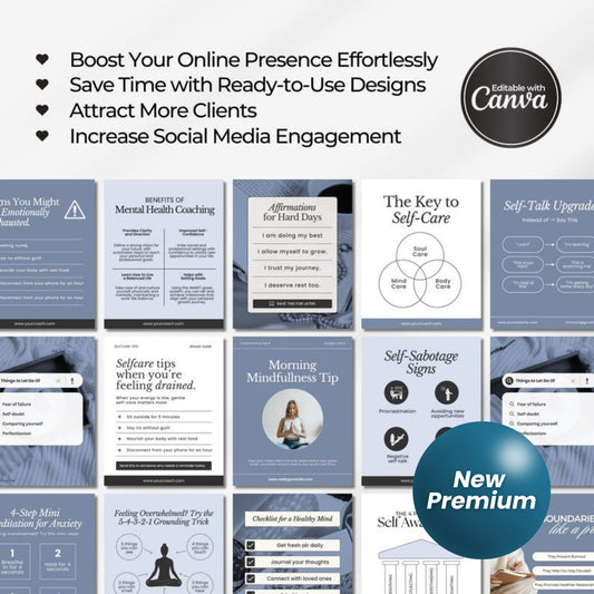 Therapist Instagram Canva Templates | Mental Health Social Media Posts & Stories | Counseling & Psychology Branding Kit