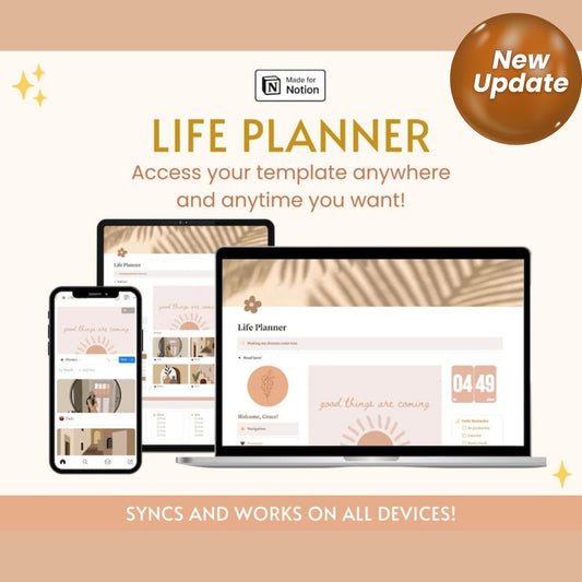 Notion Template All-in-One Life Planner | Aesthetic Notion Dashboard | Simple Notion ADHD Planner for Daily Tasks and Goals