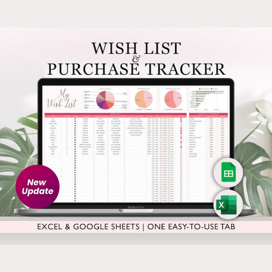 Wishlist and Conscious Purchase Tracker | Aesthetic Google Sheets & Excel Template | Shopping List & Expense Dashboard