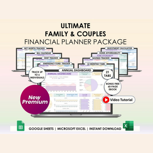 Family & Couple Annual Budget Spreadsheet – Google Sheets & Excel | Monthly & Biweekly Tracker | Bill Calendar | Debt & 50/30/20 Tracker