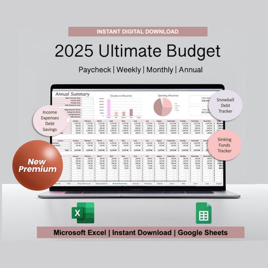 Annual Budget Google Sheets & Excel Spreadsheet | Monthly, Weekly, Biweekly Paycheck Budget Planner, Debt Tracker, Budgeting Bundle