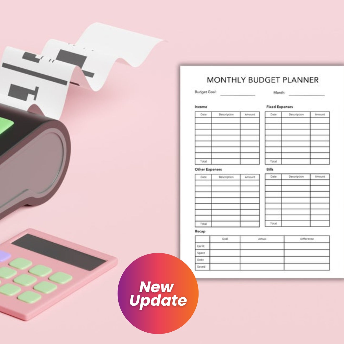 Monthly Budget Printable Planner | Digital Budget Binder PDF | Minimalist Budget Log & Tracker | 16 Pages | 5 Sizes