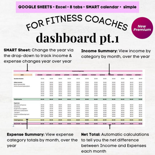 Personal Trainer Client Tracker Calendar | Fitness Coach Spreadsheet | Personal Training Excel & Google Sheets Template