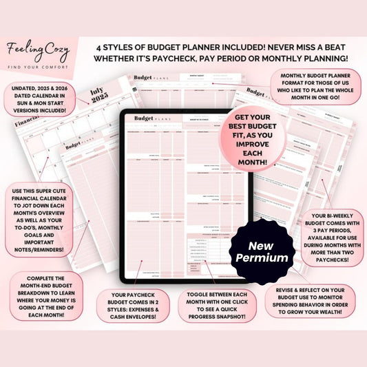 Digital Budget Planner | Biweekly, Paycheck & Monthly Budget Template for GoodNotes | Financial Planner for iPad | 330+ Pages PDF