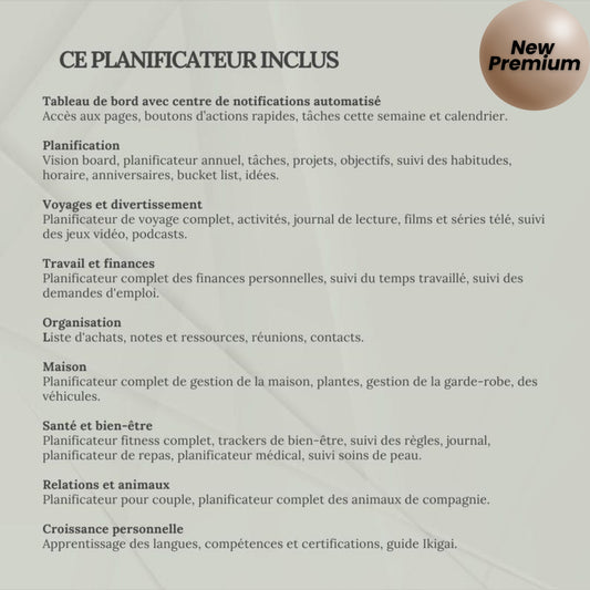 Ultimate Notion Life Planner Template | Personal Dashboard | Second Brain | All-in-One Digital Notion Planner (French)