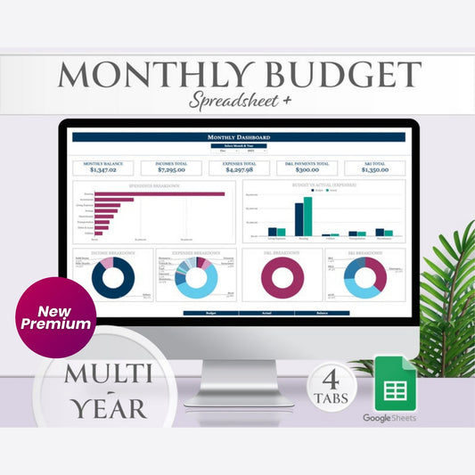 Monthly Budget Spreadsheet Plus | Google Sheets Budget Template | Personal Finance Tracker with Multi-Year Dashboard