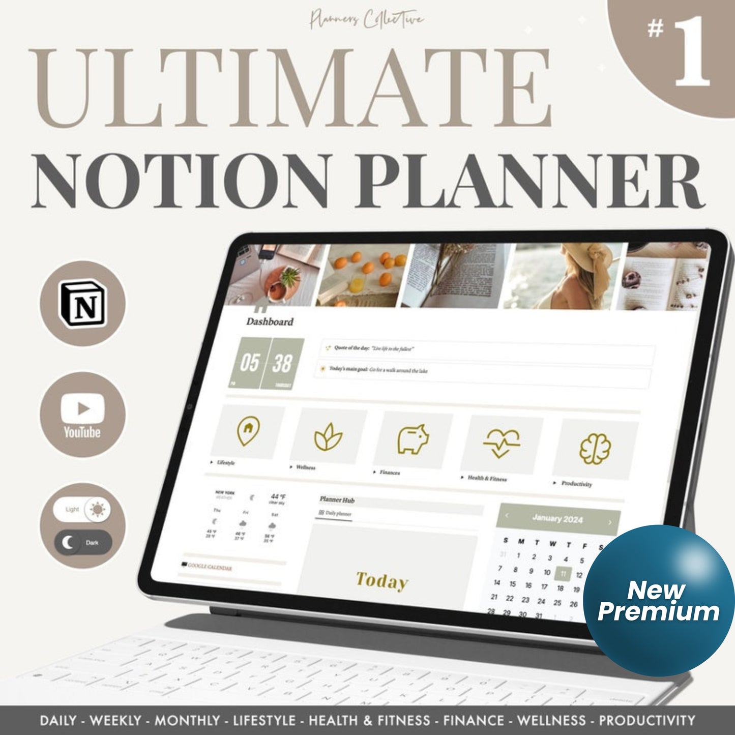 The Ultimate Notion Life Planner – Digital Notion Template with Light & Dark Themes, Aesthetic Dashboard, Daily Weekly Monthly Pages