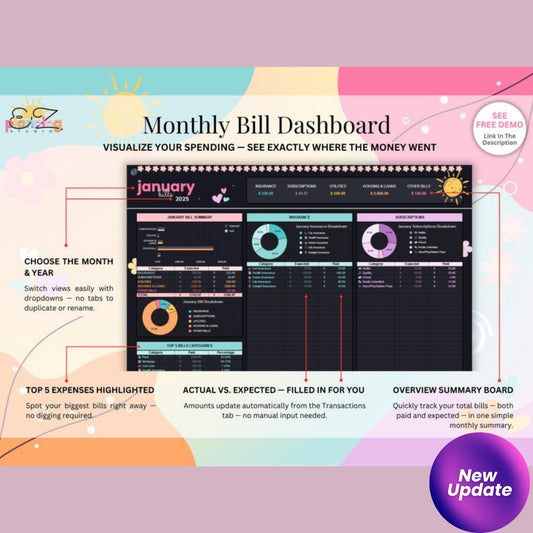 Ongoing Monthly Bill Spreadsheet | Aesthetic Budget Planner for Google Sheets | Automatic Bill Organizer | ADHD-Friendly Digital Finance Tool  📝 Product Description: Stay on top of your bills with this