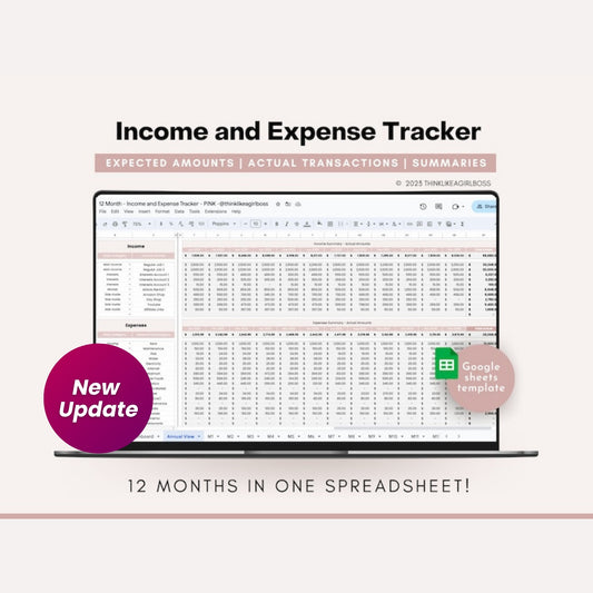 Income and Expense Tracker Spreadsheet - 12 Month Google Sheets Budget Template | Personal Finance Planner