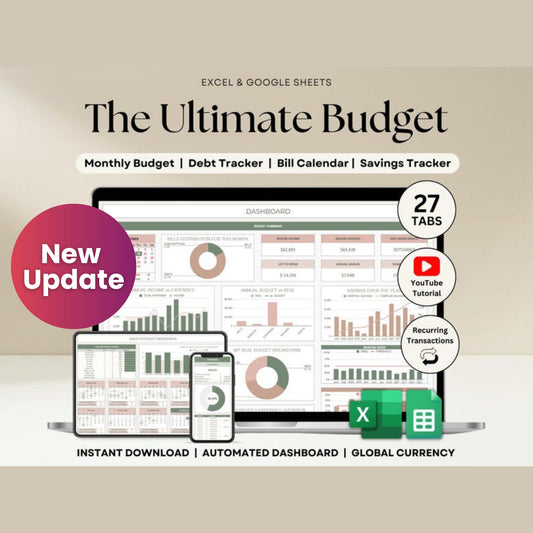 Ultimate Annual Budget Spreadsheet | Excel & Google Sheets | Monthly Budget Tracker, Bill & Debt Tracker, Financial Planner