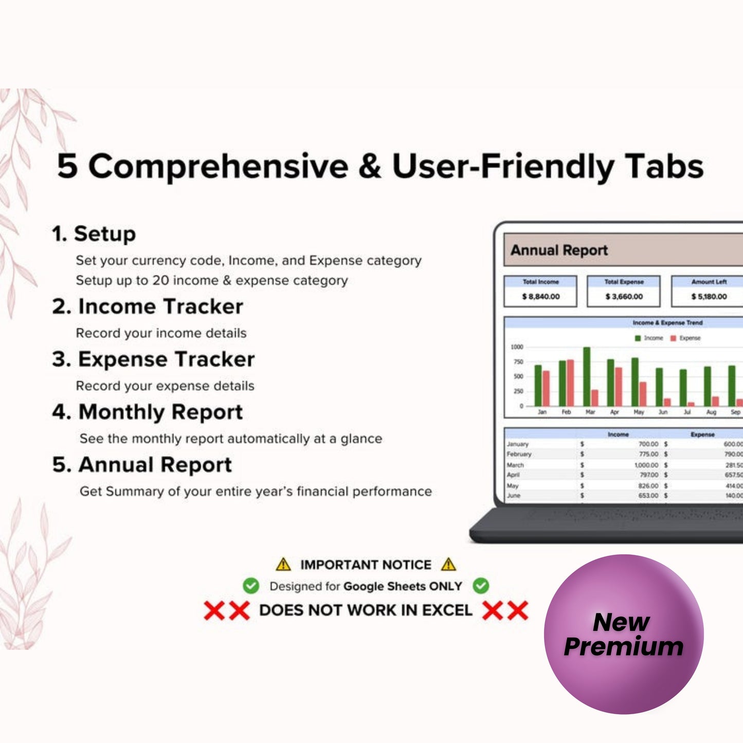 Income and Expense Tracker Google Sheets | Personal Finance Dashboard Spreadsheet | Budget Planner Template