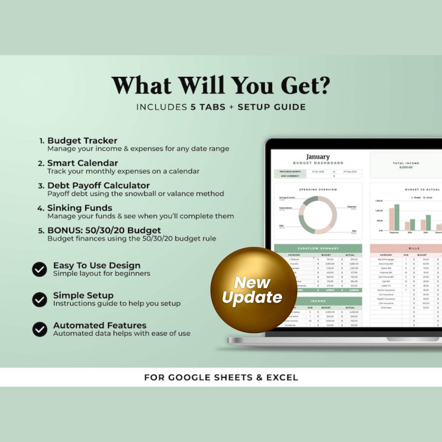 Budget By Paycheck Google Sheets & Excel Spreadsheet | Monthly Budget Template | Paycheck Budget Planner | Debt Tracker | Financial Planner