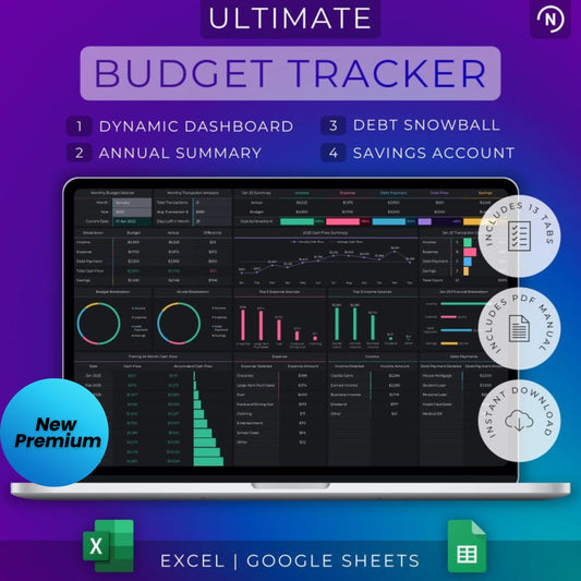 Ultimate Annual & Monthly Budget Spreadsheet – Excel & Google Sheets Template | Debt Payoff, Expense Tracker, Savings & Financial Planner