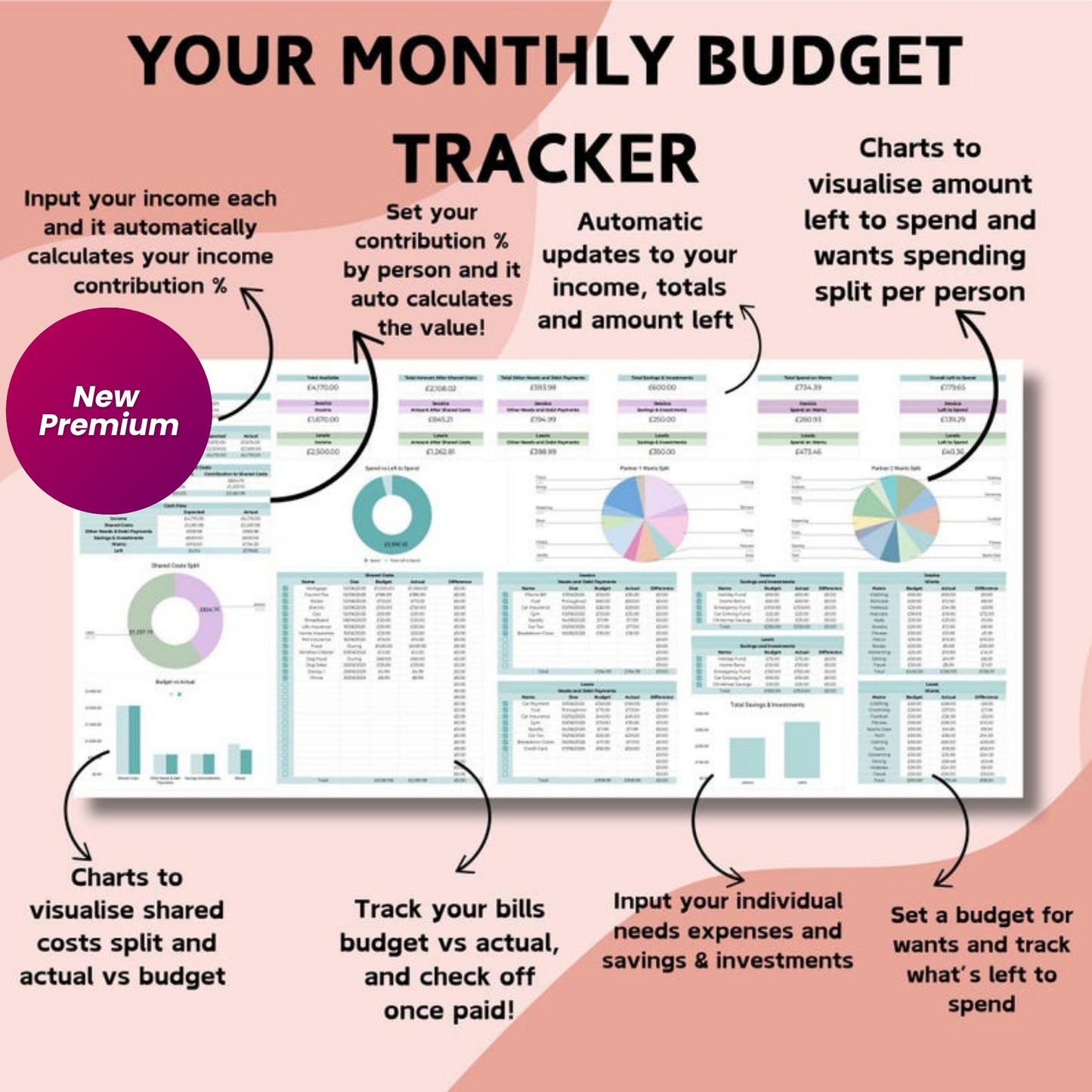 Couple's Monthly Budget Planner | Google Sheets Finance Spreadsheet | 2025 Budget Template | Expense, Bill, Debt & Income Tracker